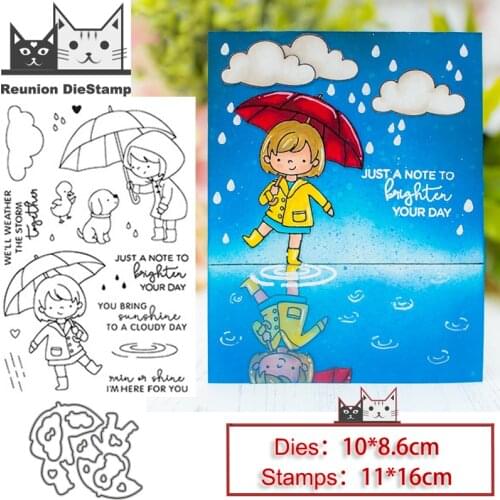 Reunion Umbrella Girl Metal Cutting Dies and Stamps Stencil for DIY Scrapbooking Photo Album Embossing Decorative Paper Card