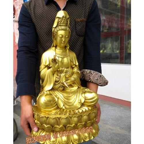 WOW-55CM Large HUGE -HOME lobby Temple efficacious Talisman protection GOLD Nanhai Guanyin Buddha brass carving Sculpture statue