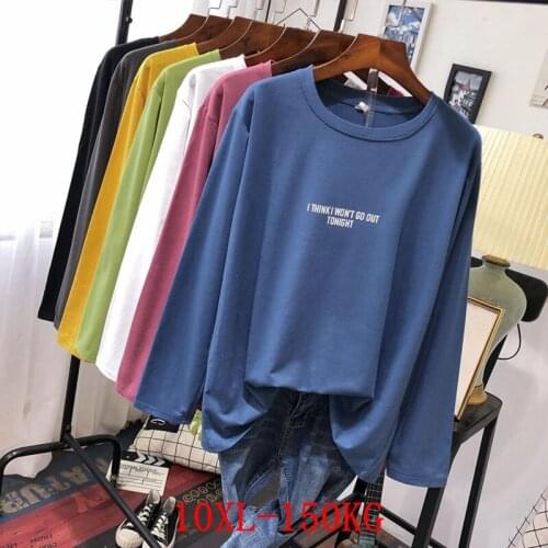 Large size womens T-shirt plus size 7XL 8XL 9XL 10XL spring round neck long sleeve loose black and white red big T-shirt top