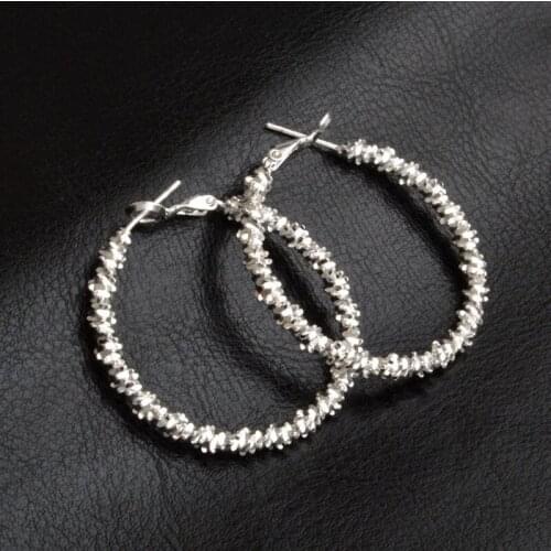 KOFSAC New Fashion 925 Sterling Silver High Polished Hoop Earrings Personality Sequins Earrings for Women Wedding Party Jewelry