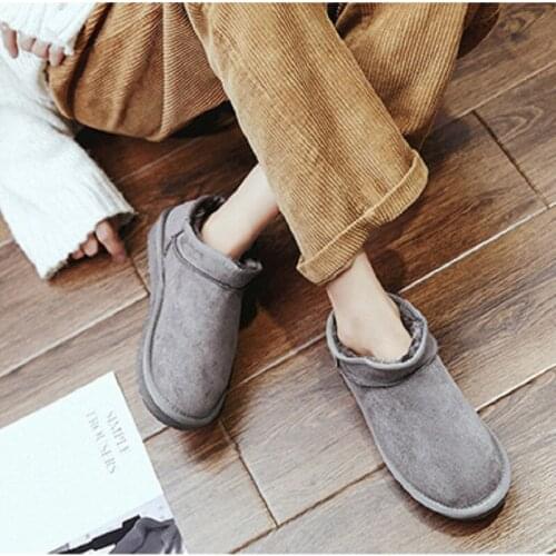 Women Indoor Cotton Shoes Furry Fashion Design Comfortable Warm Winter Ladies Plus Velvet Footwear Black Female Flat Snow Boots