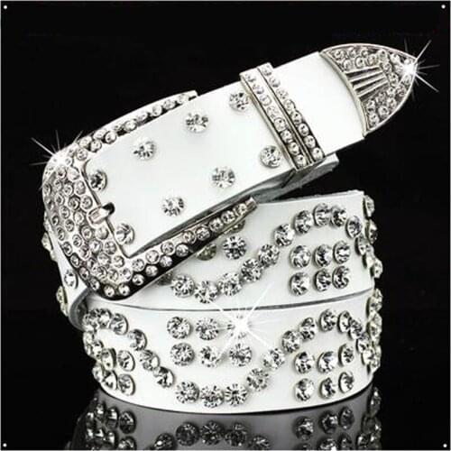 2019 New Female leather belt female full of diamond drill wide belt Rhinestone belts cinto feminino for women luxury belt