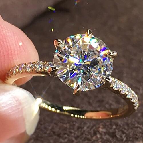 18K Au750 Yellow Gold Women Wedding Party Engagement Ring 1 2 3 4 5 Carat Round Moissanite Diamond Ring Classic Trendy Elegant