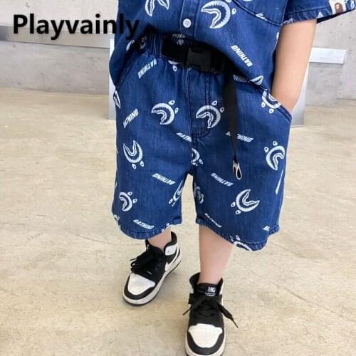2021 New Boys Girls Jeans Elastic Waist Loose Leisure Denim Pants Middle jeans Children Clothes 2-8Y E100131