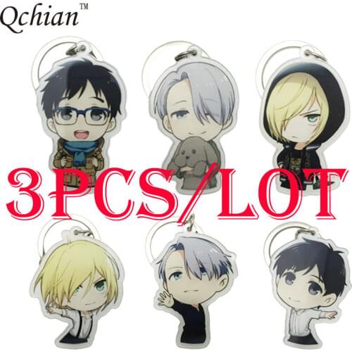 3Pcs/lot YURI!!! on ICE Keychain for Men Cars Bags Pendants Victor Nikiforov Katsuki Pendant Keyrings YURI!!! on ICE Key Chains