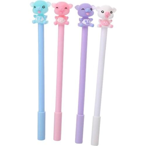 4pc Cute Dudou Pig Gel Pen Creative Promotional Stationery Gel Pen Cute Soft Silicone Small Pig Black Office For School Supplies