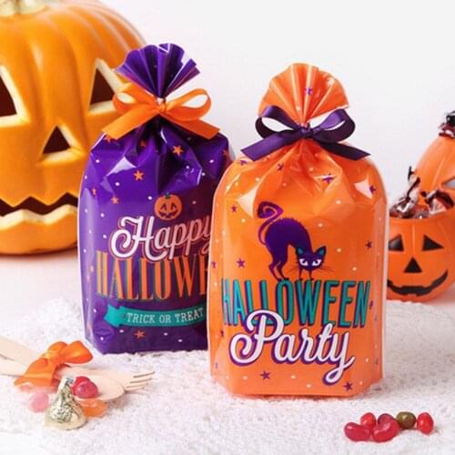 New 50Pcs Pumpkin Cat Halloween Party Candy Biscuit Gifts Pouch Storage Bag Container Featuring pumpkin/cat design unique lovely