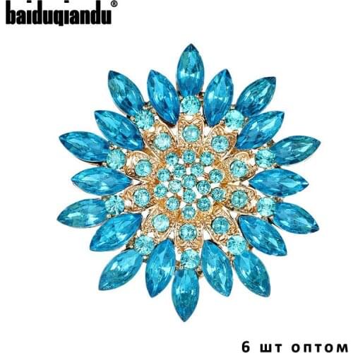 Lot of 6pcs Wholesale Baiduqiandu Brand Crystal Rhinestones Big Daisy Flower Brooches for Women Coat