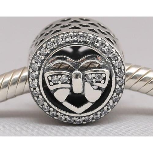 Authentic S925 Silver Bead DIY Jewelry Loving Ties Charm fit Lady Bracelet Bangle Clear CZ Girl Gift