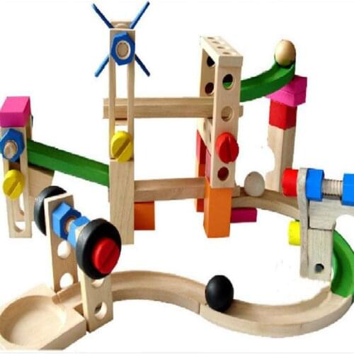 Wooden Intellectual Puzzle Early Teaching Roller Coaster Track Building Blocks Ball Track Building Blocks Gifts For Children