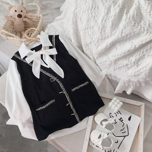 Girls Baby Elegant Princess Costumes Kids Fashion French Style Party Prom Costumes Long Sleeve Clothes Fall Bowtie Korean Suits