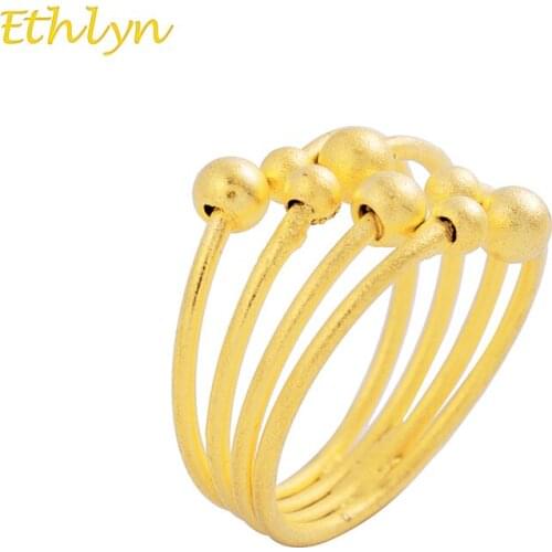 Ethlyn Romantic Jewelry Fashion Gold Color Beads Wedding Ring for Women African Engagement Ring R70
