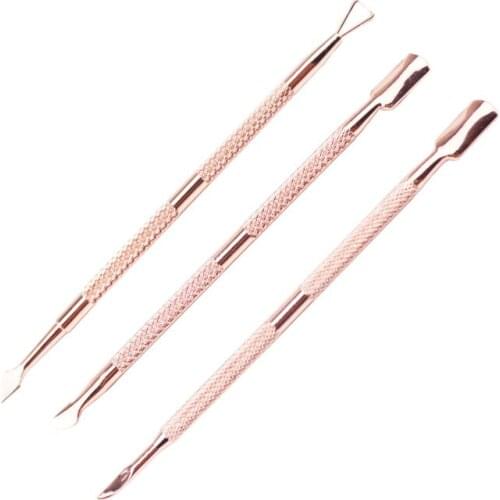 Hot 1 Pc Gold Stainless Steel Nail Cuticle Pusher Nipper Double Sided Dead Skin Push Remover Manicure Nail Care Tool