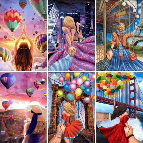 Huacan 5D Diamond Mosaic Painting Woman Full Square Rhinestones Diamond Embroidery Portrait Balloon Home Decor Needlework