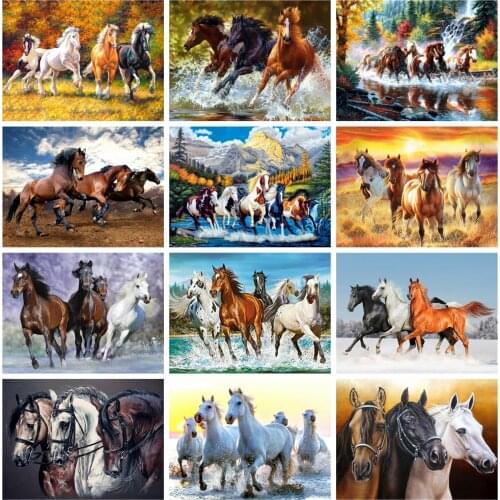 Huacan 5D Diamond Painting Horse Full Square Drill Diamond Embroidery Mosaic Animal Craft Kit Home Decoration