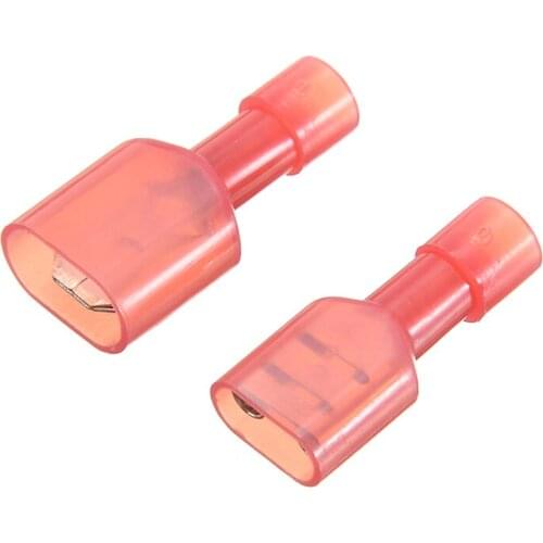 50pcs 22-18AWG Male+Female Spade Insulated Electrical Crimp Terminal Connectors Wiring Cable Plugs Red Color