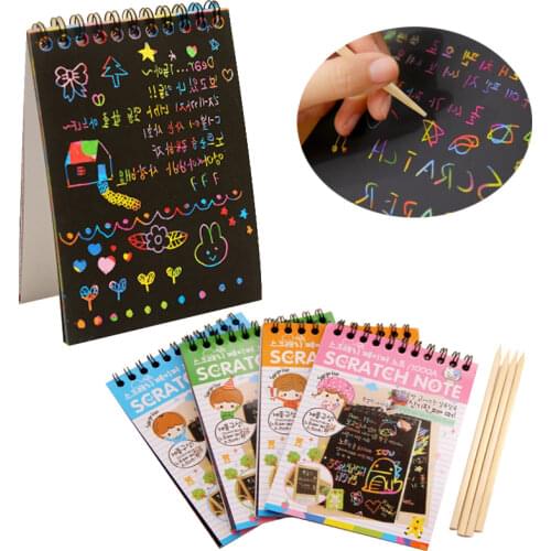 Kdis Drawing Toy Colorful DIY Craft Educational Toys Fun Doodling Scratch Children Wood Stick Graffiti Coloring Book Kids Crafts