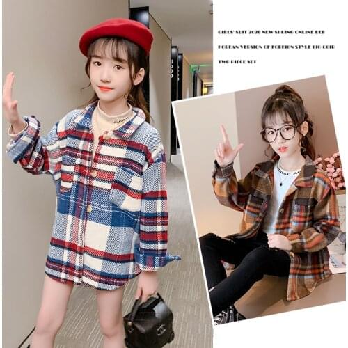 5-14YFashion Baby Girl Boy Plaid Shirt Jacket Cotton Child Shirt Thick Wool Loose Outfit Winter Spring Fall Baby Casual Clothes