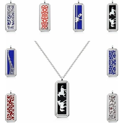 Rectangle Diffuser Necklace Pendant For Women Stainless Steel Jewelry Making Essential Oil Perfume Locket With 10pcs Pads Gift
