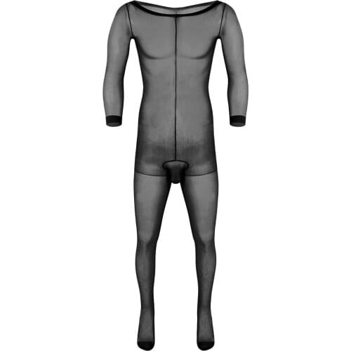 Mens Bodystocking Seamless Sleepwear Sexy Body Lingerie Closed Penis Sheath Bodysuit Men Pantyhose Fetish Wear Erotic Underwear