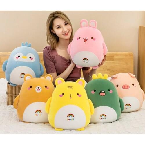 Squishy Plush Toy Kawaii Dinosaur Penguin Piggy Rabbit Bear Soft Stuffed Animal Hand Warmer Blanket ValentineS Gift For Kids