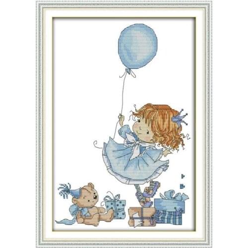 The little girl with a balloon cross stitch kit cartoon 14ct 11ct print canvas stitching embroidery DIY handmade needlework