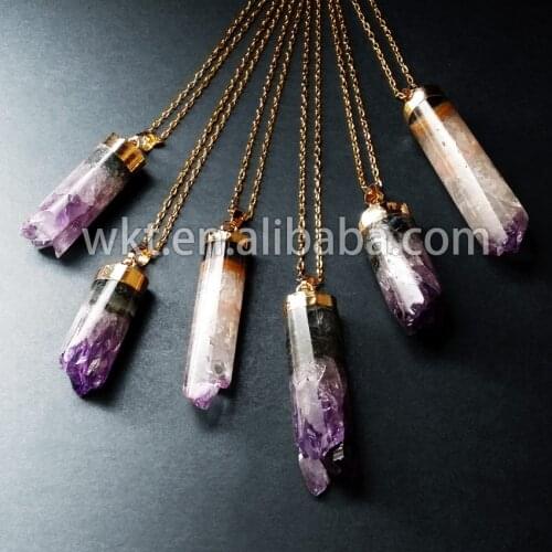 WT-N159 New!! Natural round cube purple stone necklace, 18" long gold electroplated a methyst necklace in free shipping
