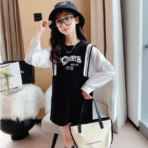 4-12 Years Old Girls Long-sleeved Fall Dresses for 2021 Autumn Childrens Clothing of Kids Letter Printing Fashion Dress