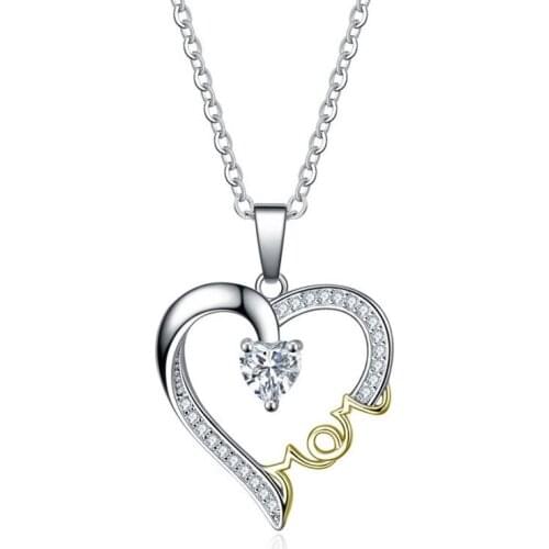 MOM love heart pendant necklace zircon necklace mothers day gift
