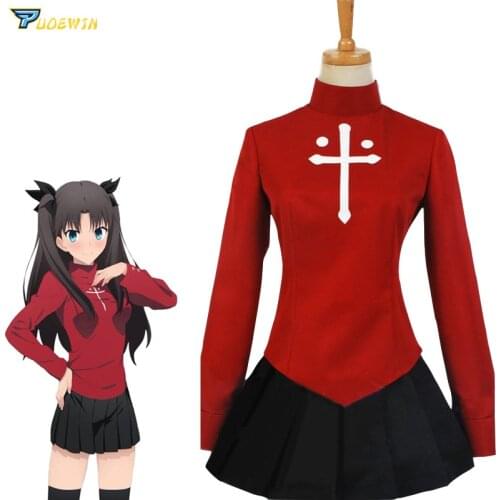 Anime Fate/Stay Night Rin Tohsaka Uniform Dress Cosplay Costume Halloween Custom Made with Headwear Scoks Necklace