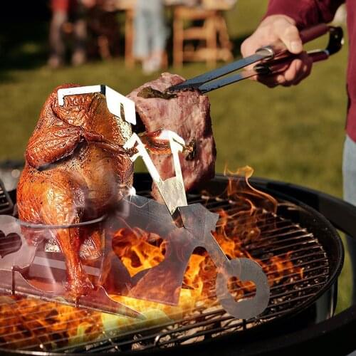 HellChicken Stand Roaster Chicken Rack Beer Can Holder Motorcycle BBQ Stainless Steel Rack Roast Chicken Rack Grill Tool