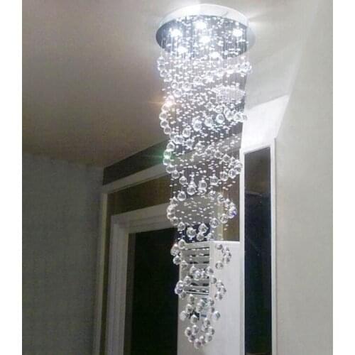 Suspension crystal light simple circular double spiral staircase lighting duplex LED living room villa long chandeliers led lamp
