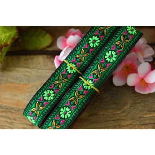 Wide 2cm 20yards/lot Polyester Woven Jacquard Ribbon black background green flowers for curtain and clothing accessory LS-2308
