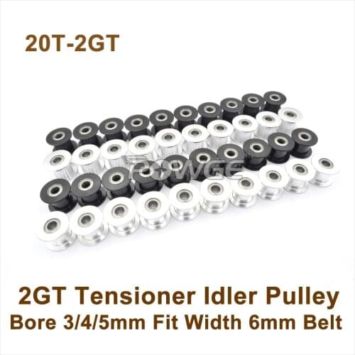 POWGE 50pcs 20 Teeth 2GT Idler Pulley Bore 3/4/5mm For W=6mm GT2 2M Belt 20T 20Teeth GT2 Passive Pulley With Bearing 20-2GT