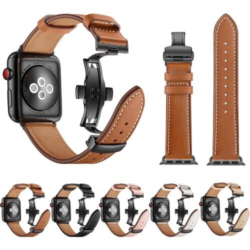 BEAFIRY Genuine Leather Watchband for Apple Watch 3/2/1 38mm 42mm Butterfly Buckle Bracelet Strap Band For iwatch 4 40mm 44mm