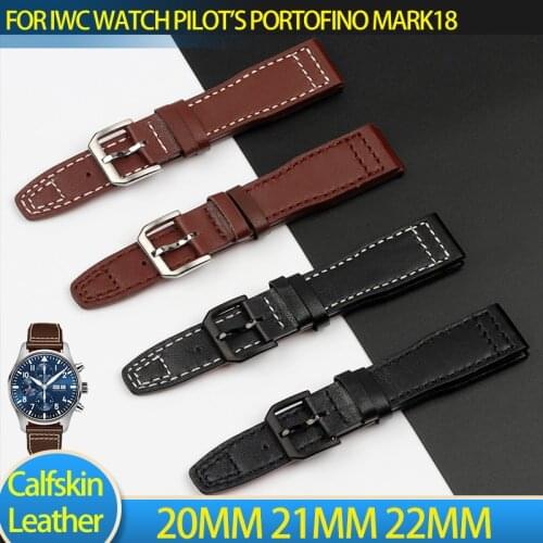 20mm 21mm 22mm Watchband for IWC strap Pilot Mark XVIII IW327004 IW377714 Watch band Calf Genuine leather Bracelet pin buckle