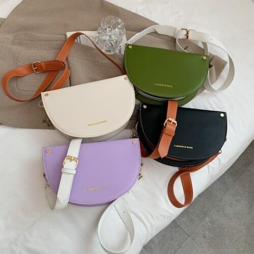 Luxury Fashion Women Crossbody Bags PU Leather Semicircle Saddle Bag Soft Retro Shoulder for Ladies Handbags Casual 2021 Summer