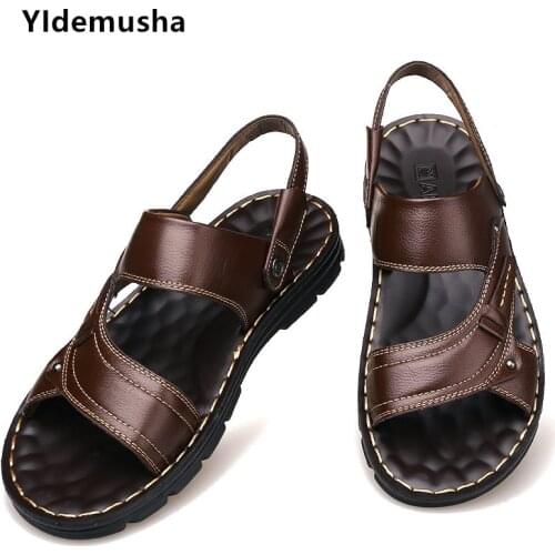 2019 Mens Summer Sandals Genuine leather comfortable slip-on casual Non-slip sandals New fashion Men slippers zapatillas hombre