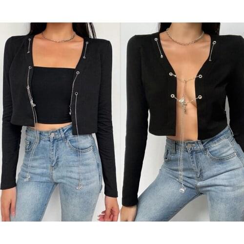 Sexy Hollow Out Crop Top Long Sleeve Street Fashion Slim T Shirt Women Fall Spring Top