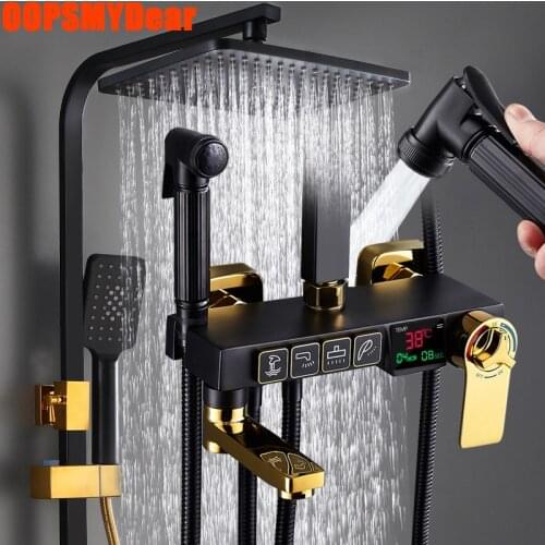 Hot Cold Mixer Shower Set Bathroom LED Digital Thermostatic Shower System Wall Mount Smart Bath Faucet SPA Rain Fall Luxury Sets