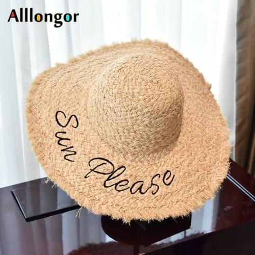 Raffia Straw Hat Women Sunhat Summer 2021 Letter Embroidery Sombrero Mujer UV Sun protection travel cap Wide Brim Beach Hat