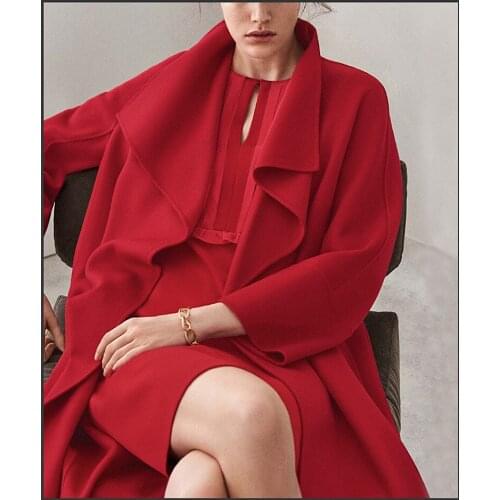 See Orange Amazing Red 2 Piece Set Women Leisure Suit Wool Coat Long Sleeve Dress Set Female New Year Ensemble SO3344