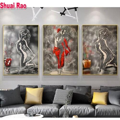 Triptych Diamond Painting Abstract Sexy Women Diamond art Puzzle Mosaic Full Drill Square round Cross Stitch Handmade, D252