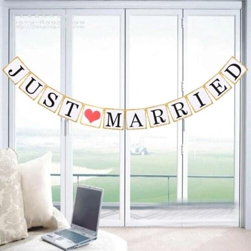 Vintage JUST MARRIED Banner Wedding Party Decorations Bunting Garland Handmade Photo Booth Props Event Party Supplies
