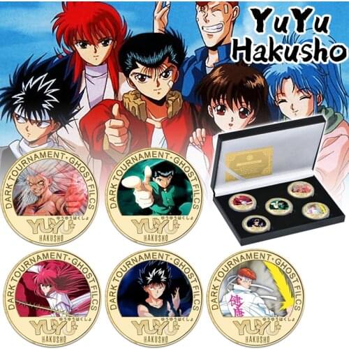 Japanse Cartoon YuYu Hakusho Gold Plated Coins with Display Holder Original Anime Challenge Coin Gift Set for Kids Children