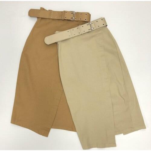 Women Stylish Irregular Wrap Midi Skirts with Belted 2021 New Spring Autumn Womens High Waist A-Line Back Split Skirts Ladies