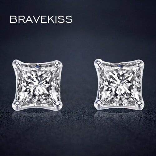 BRAVEKISS Small Crystal Square Zirconia Stud Earrings for Women Fashion Earrings CZ Earring Piercing Studs Accessories BUE0049