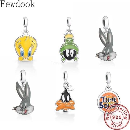 Fit Original Charm Bracelet 925 Sterling Silver Cartoon Enamel Bird Rabbit Duck Basketball Bead For Making Women Berloque 2021