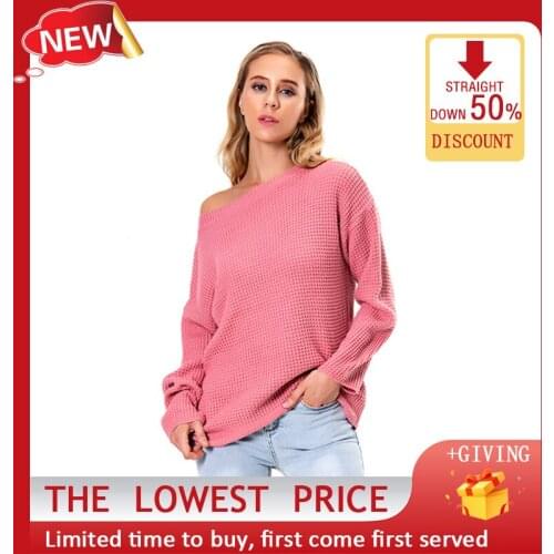 Sweater Womens Autumn Winter Pullover Jacket One-Neck Knitted Sweater Falling Shoulder Large Size Casual Women Knitted Jacket
