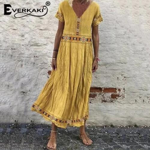 Everkaki Boho Print Casual Long Shirt Dress Women Summer Beach Oversize Bohemian Loose Robe Party Chic Maxi Dresses Female 2021